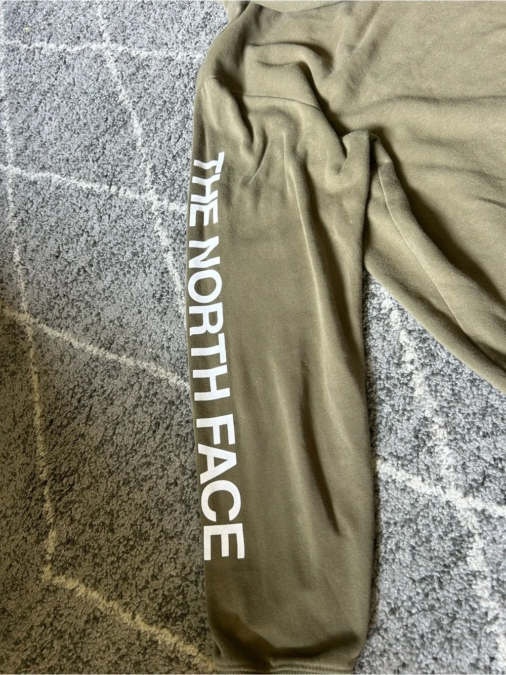 The North Face Olive Green Hoodie White Bear Graphic Sleeve Logo L